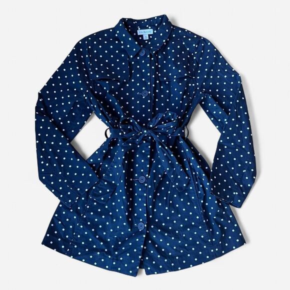 NWOT Navy and White Polka Dot Button-Down - Picture 1 of 8